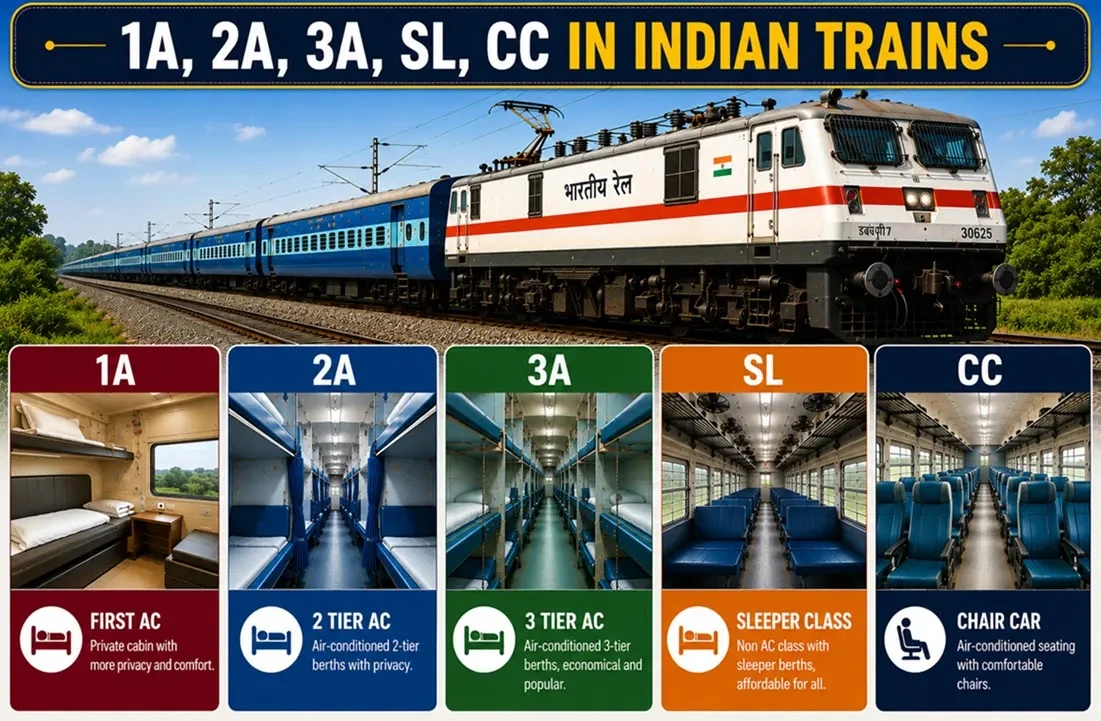 What Are 1A, 2A, 3A, SL, CC & More in Indian Trains? Complete Guide to Choosing the Right Coach